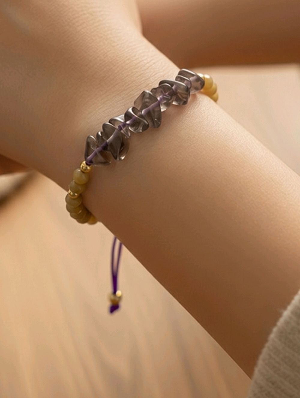 Smoky Quartz Chip Bracelet Adjustable Brown Crystal Bracelet Grounding Stone
